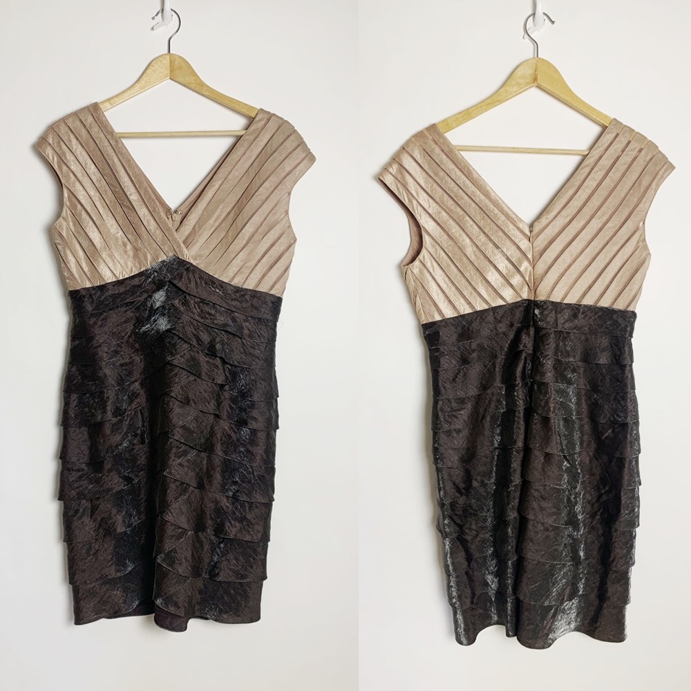 ADRIANNA PAPELL Ruffle Layer Champaign Dress 14P